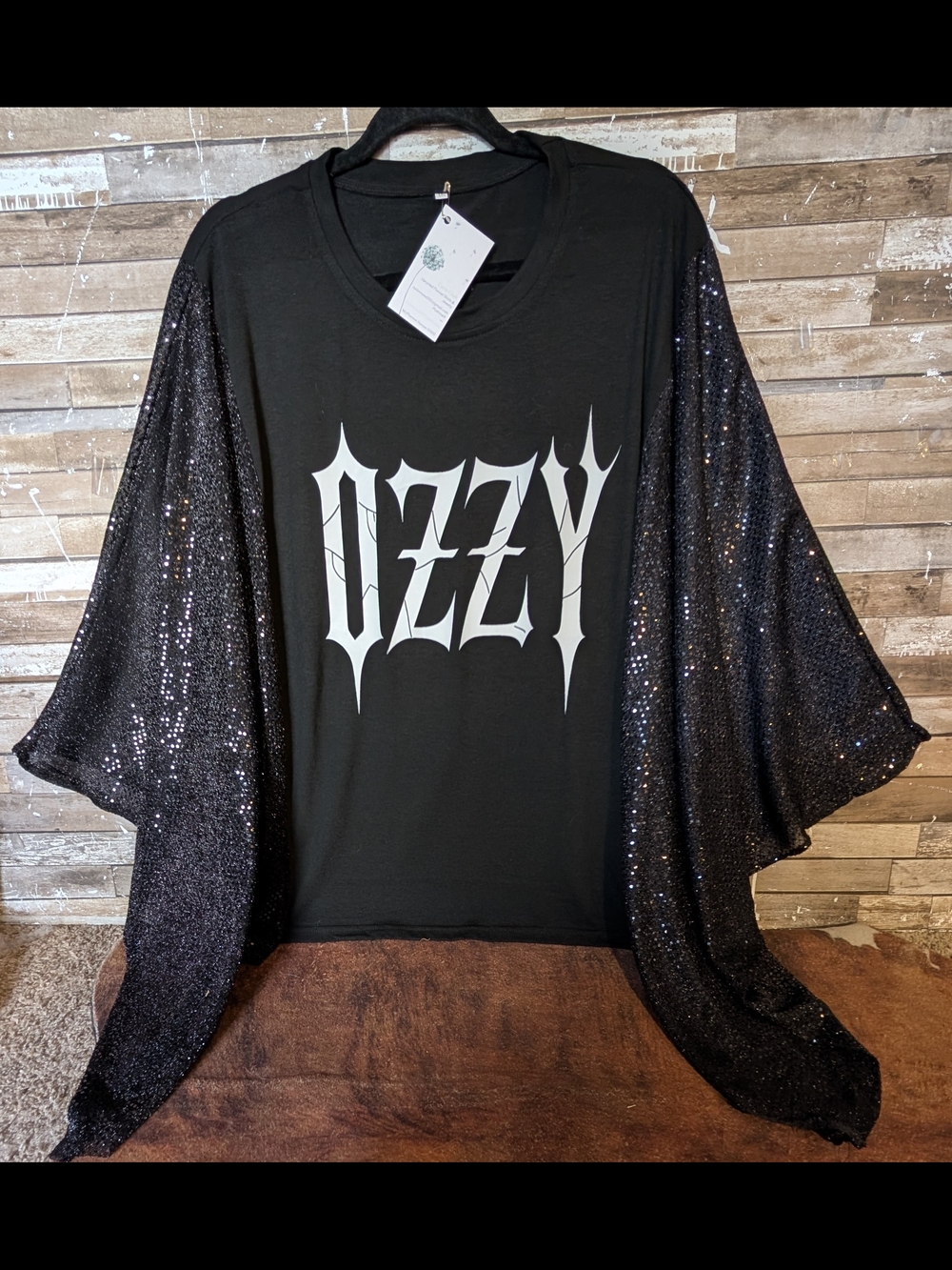 New Ozzy Graphic Handcrafted With Shimmering Boho Bat Winged Sleeves